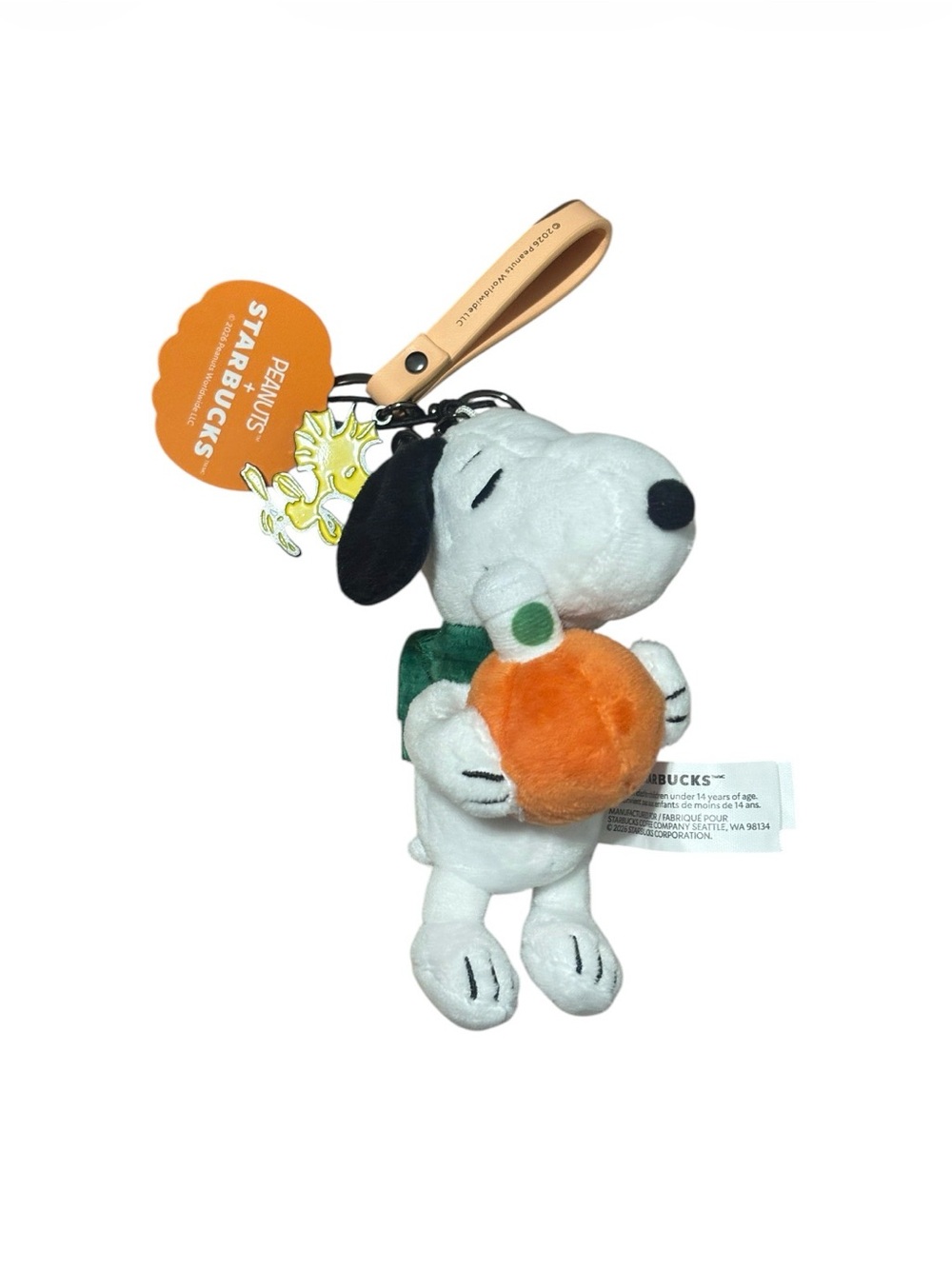 Starbucks peanut Snoopy Plush Keychain - White, Black, Orange & Green